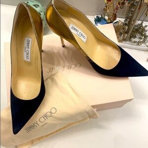 Jimmy Choo Gold and Navy Suede ombré stilettos